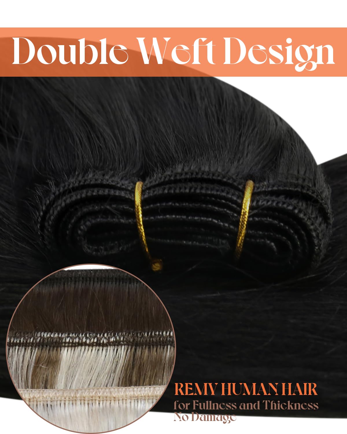 Sunny Hair weft closeup shows double weft durability for long-lasting wear