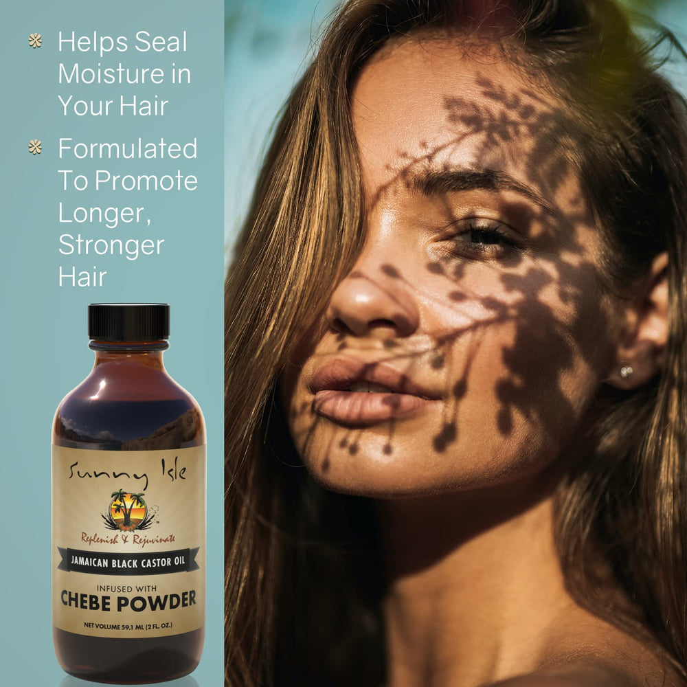 Sunny Isle Jamaican Black Castor Oil ingredients Chebe powder tin for natural blend