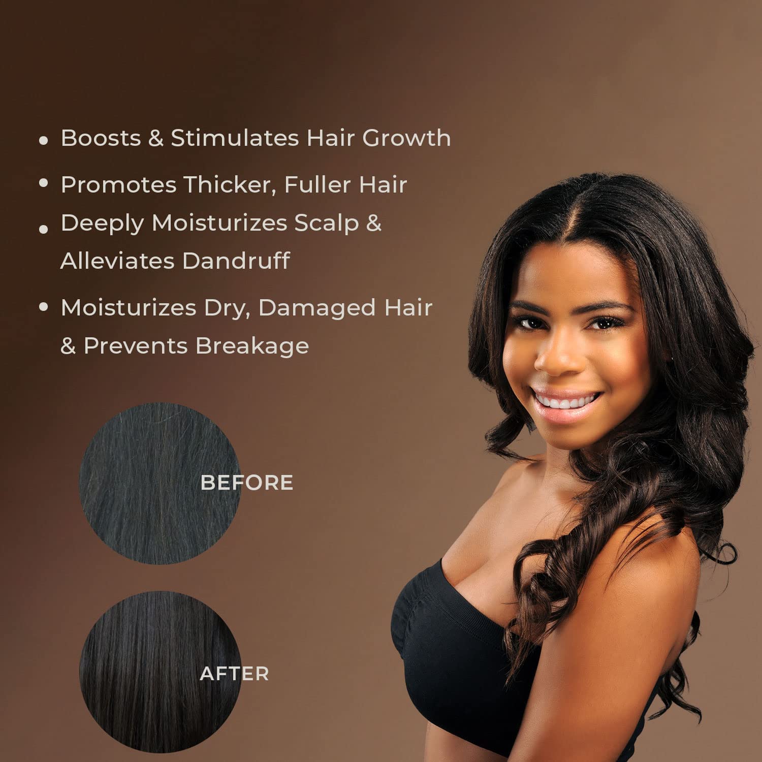Sunny Isle Jamaican Black Castor Oil applied to hair demonstrates scalp nourishment and shine