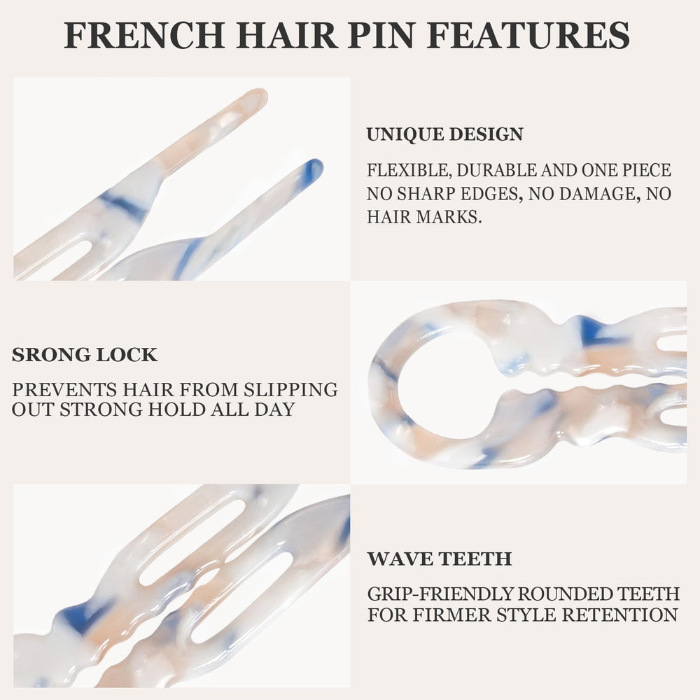 Sunolga hair pin in use with updo demonstrating strong hold