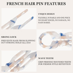 Sunolga hair pin in use with updo demonstrating strong hold