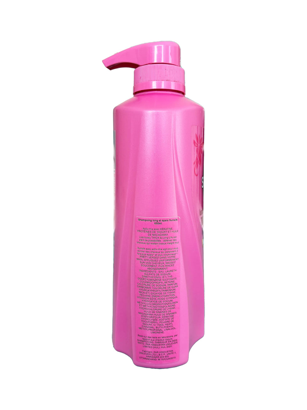 Sunsilk Lusciously Thick & Long bottle back with ingredient highlights