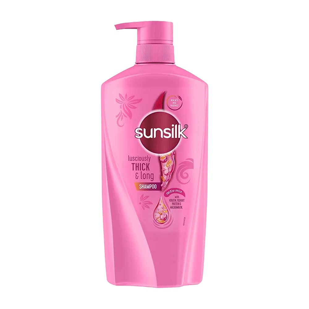 Sunsilk Lusciously Thick & Long bottle front showing packaging for voluminous hair