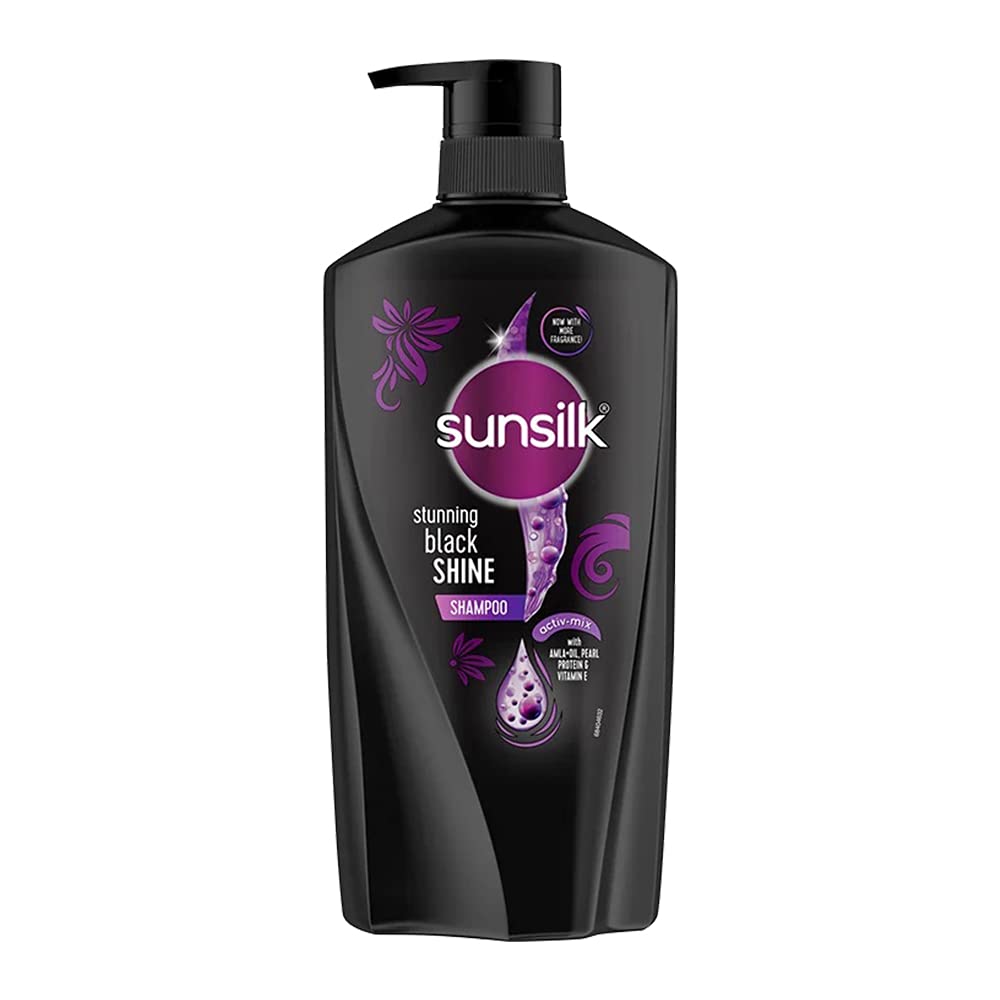 Sunsilk Stunning Black Shine Shampoo bottle front highlights vibrant black hair shine