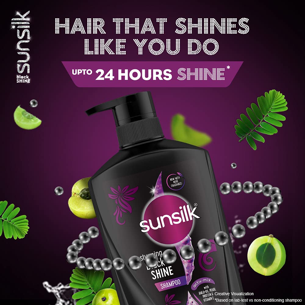Sunsilk Stunning Black Shine Shampoo hair health gloss on styled tresses after wash