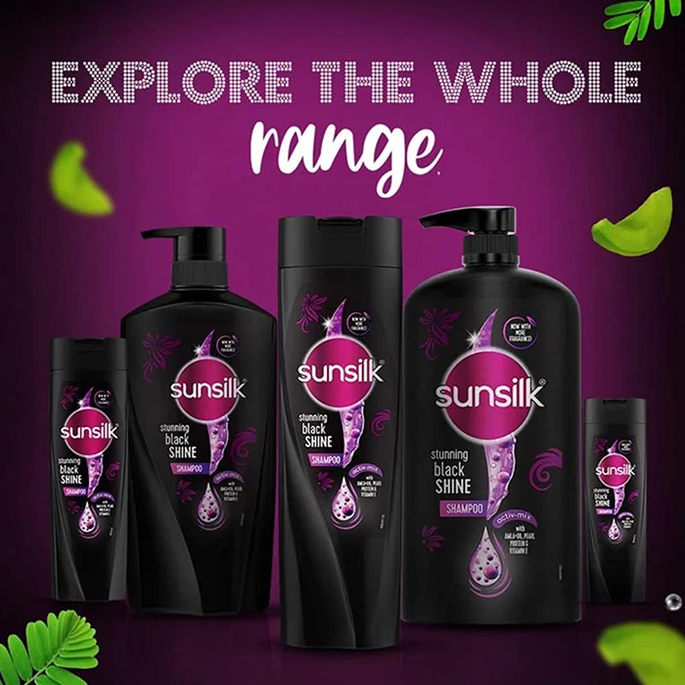 Sunsilk Stunning Black Shine Shampoo package display communicates trusted brand identity