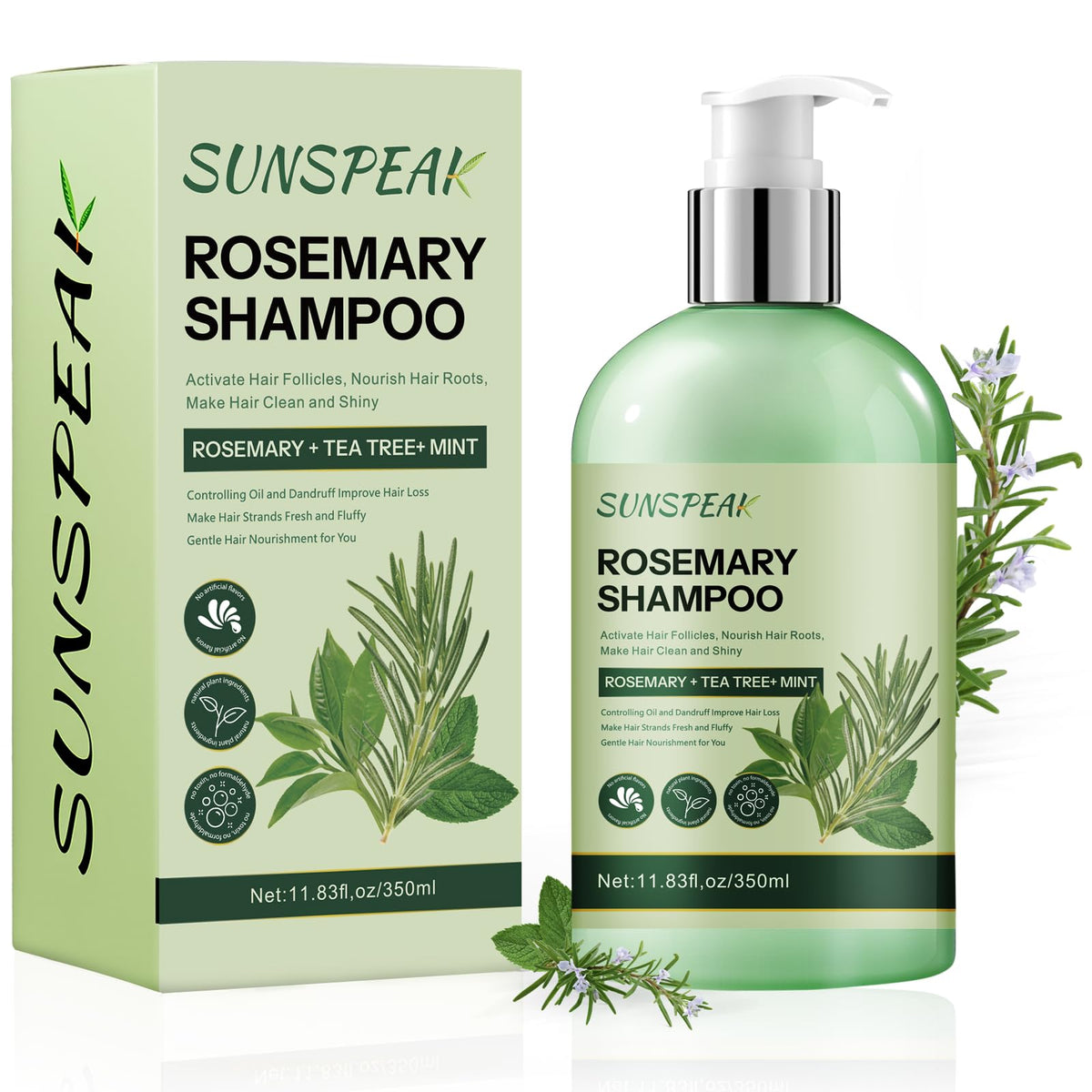 Sunspeak Rosemary Shampoo bottle highlights growth-enhancing formula for thicker-looking hair.