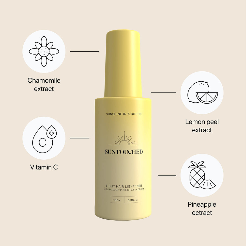 Suntouched Beach Blonde Spray sun-activation demonstrates heat-activated lightening at home