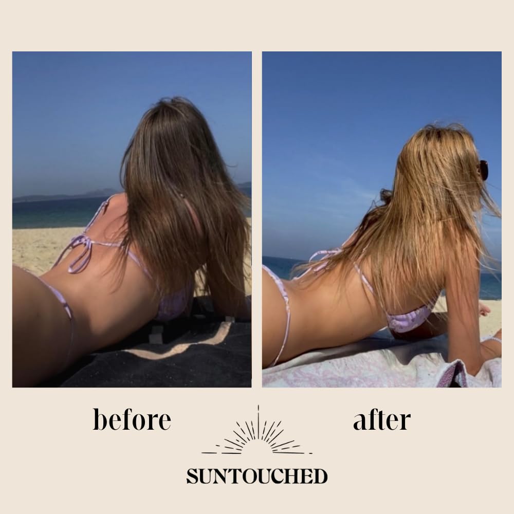 Suntouched Sun Hair Lightener gradual-lightening concept displayed on bottle for control.
