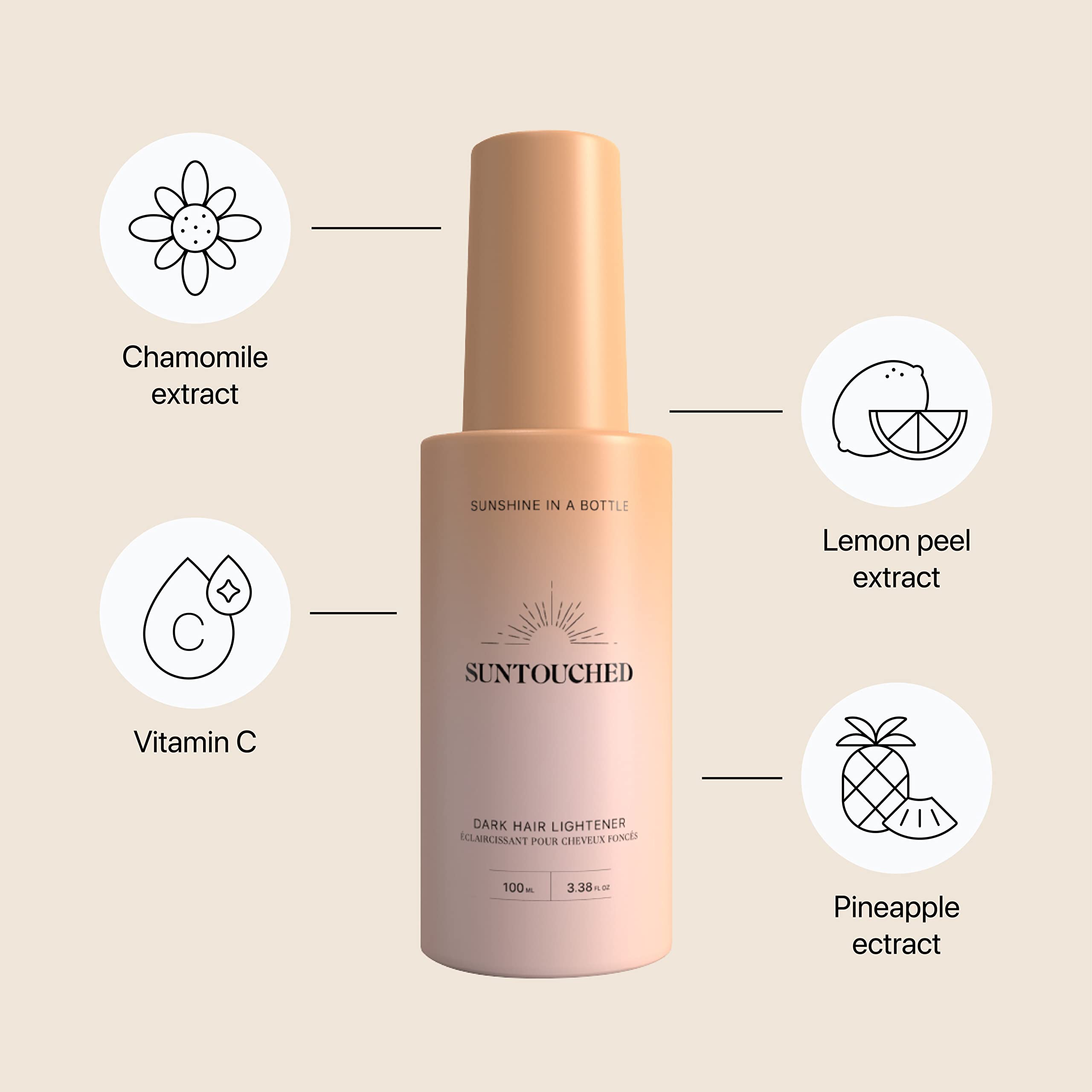 Suntouched Sun Hair Lightener spray shown during application for gradual brunette lightening.