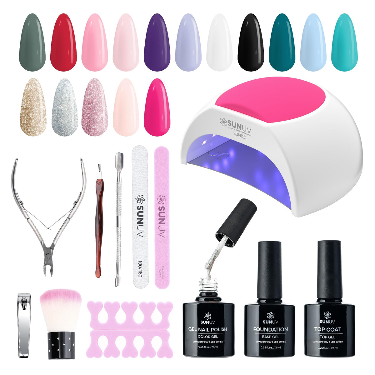 SUNUV gel nail polish kit with 16 colors for at-home manicures.