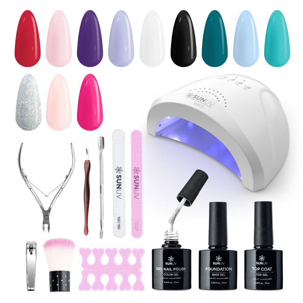 SUNUV gel nail polish kit front view, ideal for at-home manicures.
