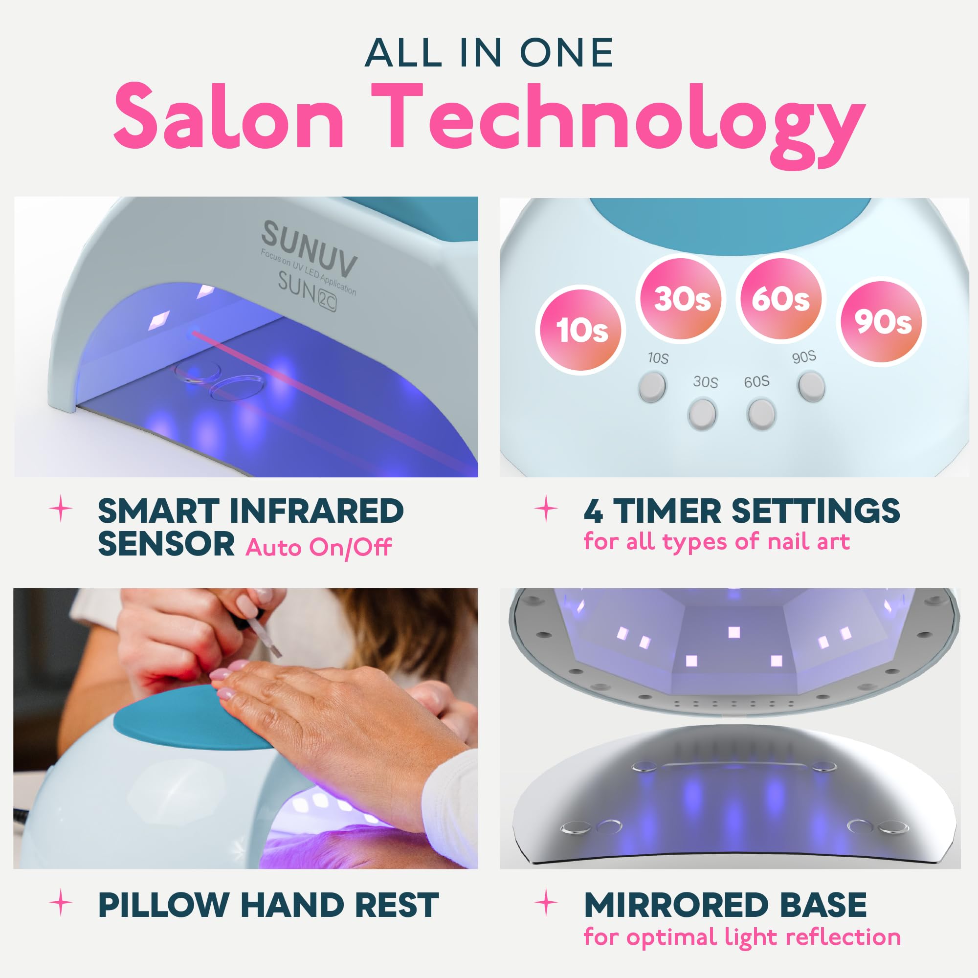 SUNUV SUN2C blue removable base highlights prep ease for clean pedicures at home.
