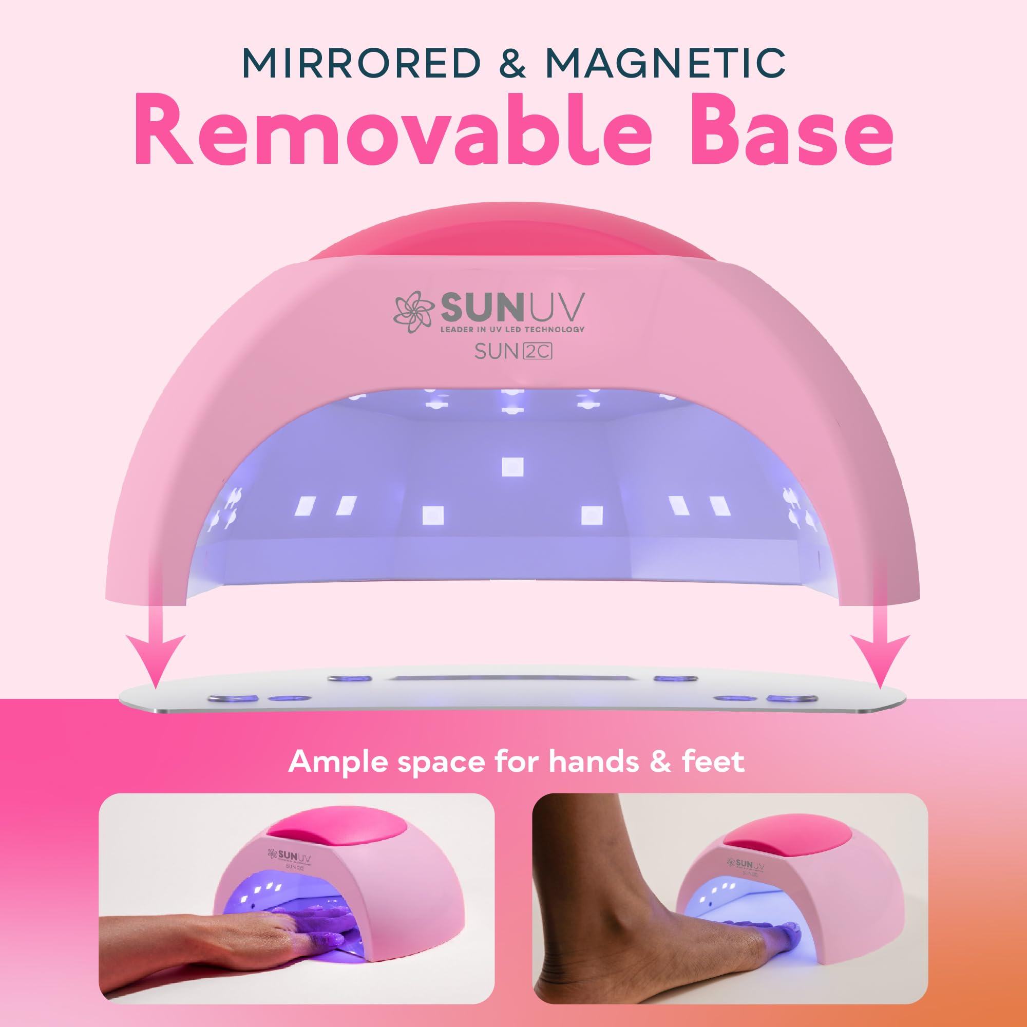 SUNUV SUN2C pink lamp uses safe wavelengths for comfortable curing.