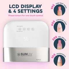 SUNUV SUN3 hand-under-light demonstrates fast, comfortable gel curing during at-home sessions