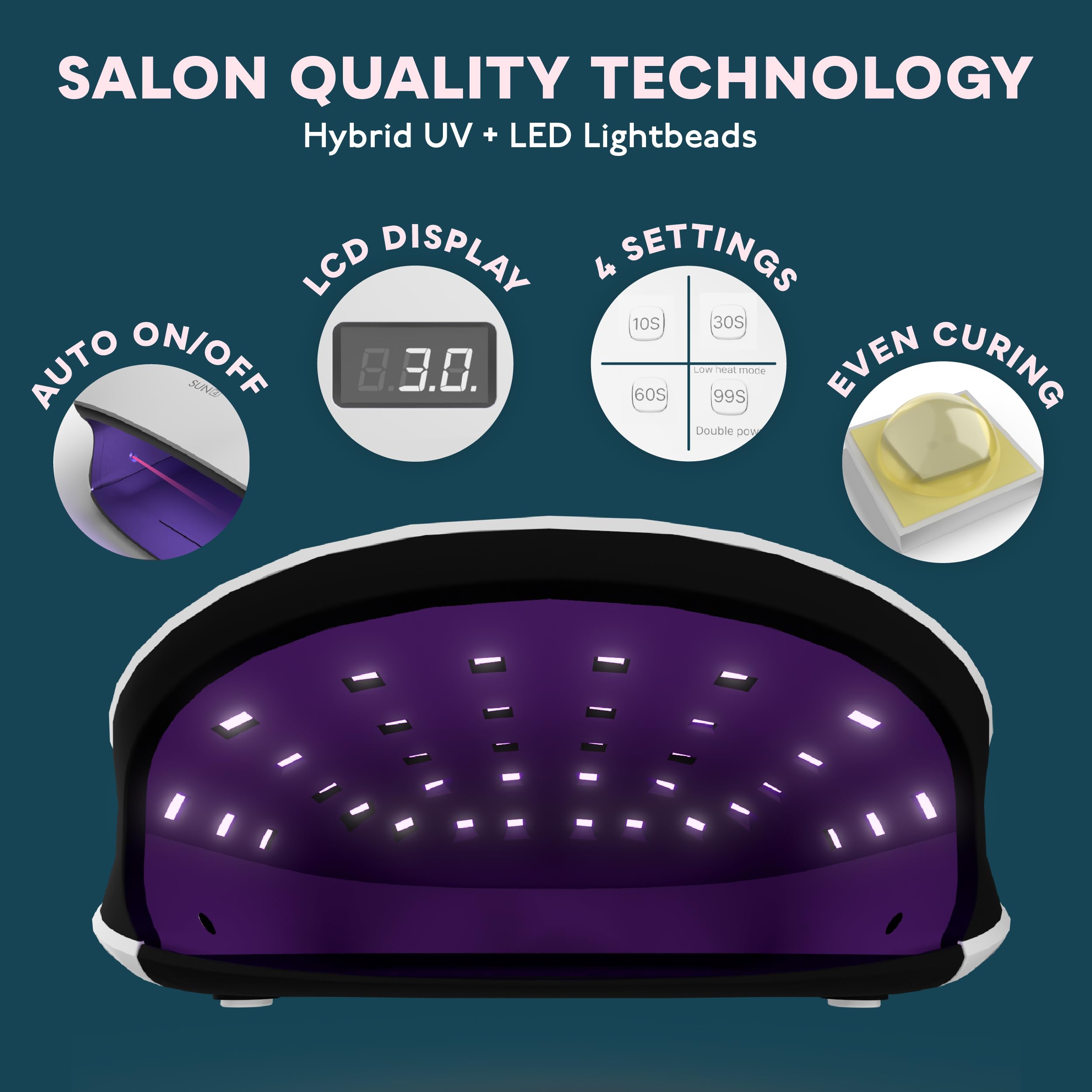 SUNUV SUN4 LCD display close-up for easy timer monitoring during gel nails.