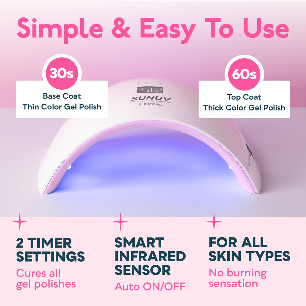 SUNUV SUN9X Plus UV-LED dual light enables quick gel curing.