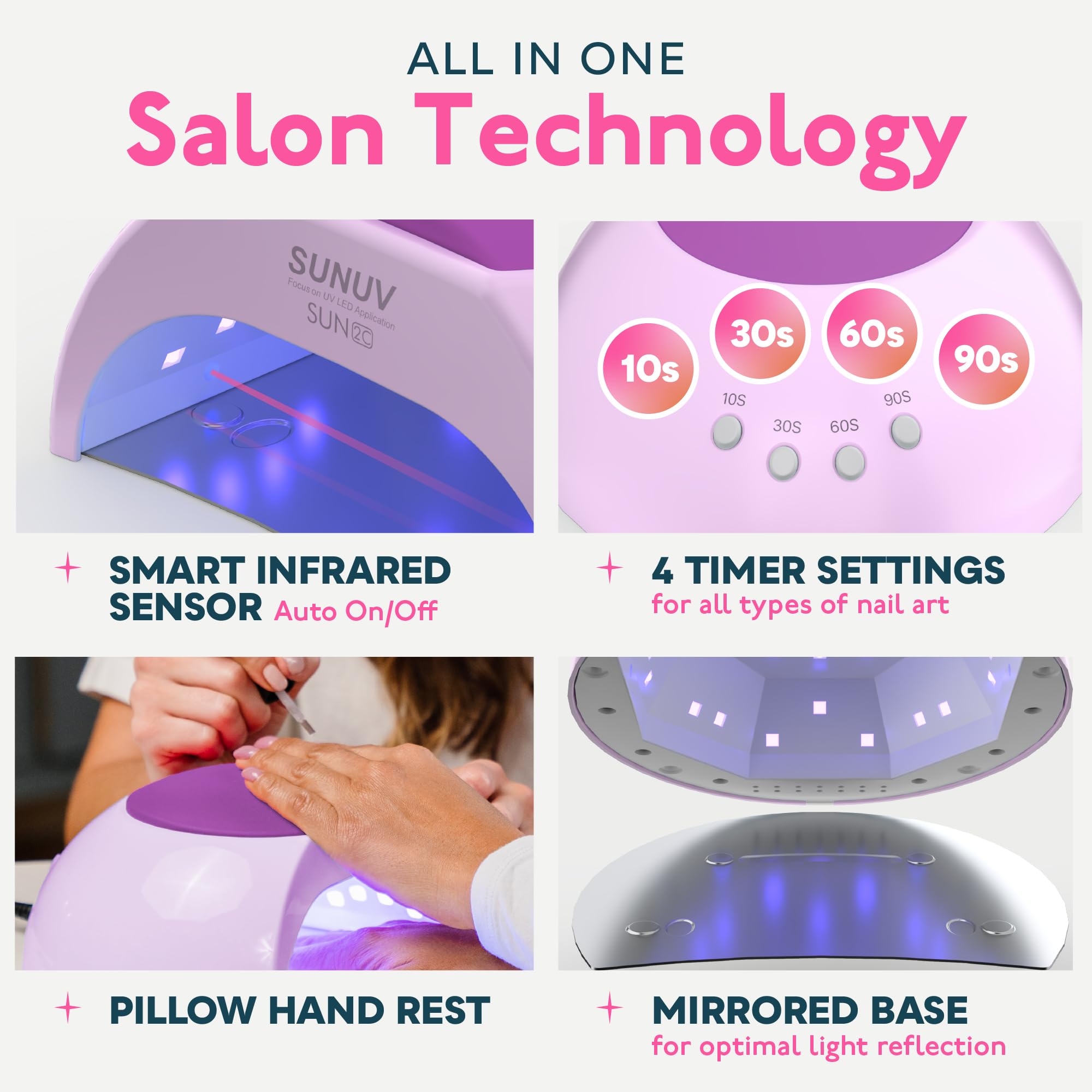 SUNUV UV LED nail lamp top view purple showcases compact design for easy storage