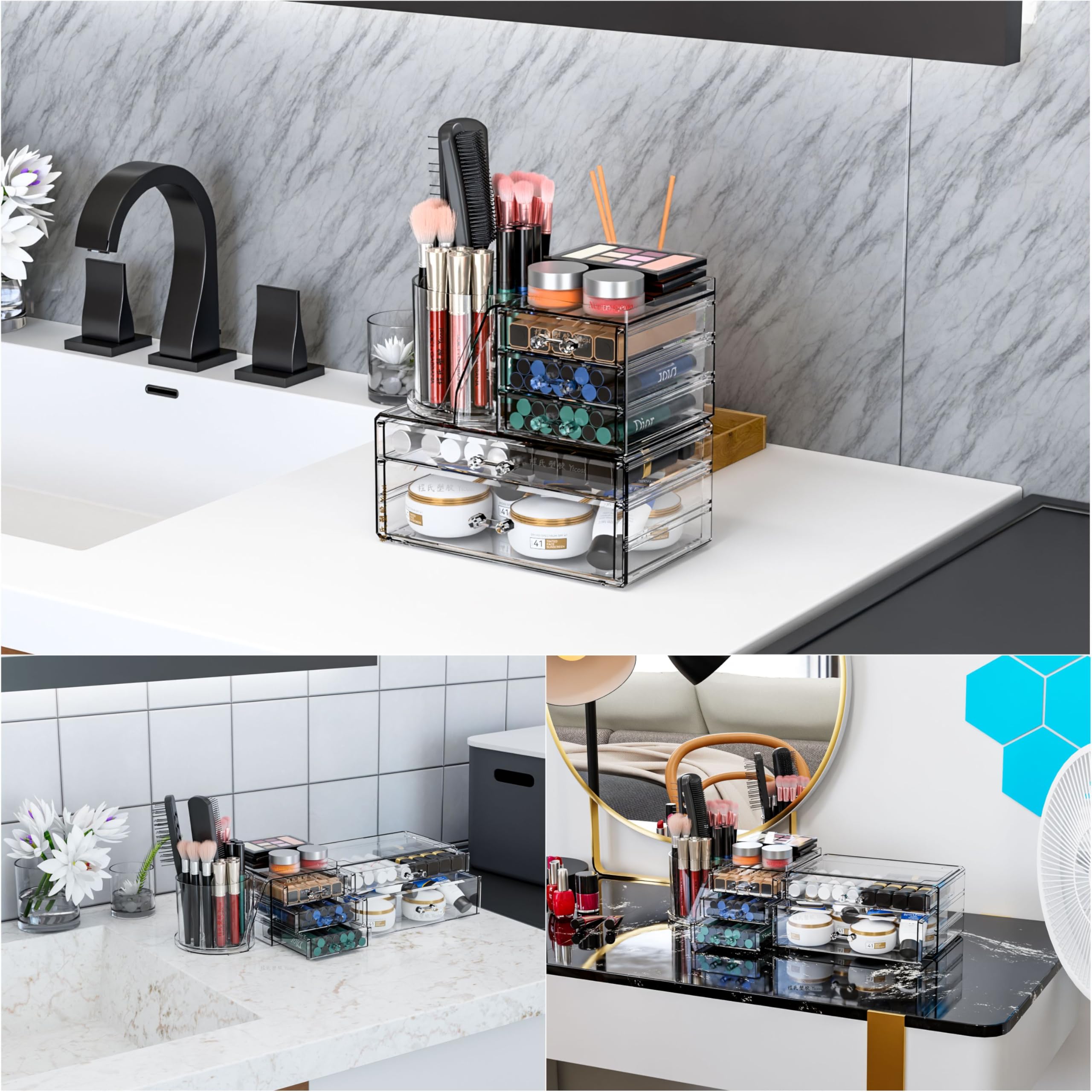 SuoXing clear acrylic makeup organizer suits students and professionals needing clutter-free makeup spaces.