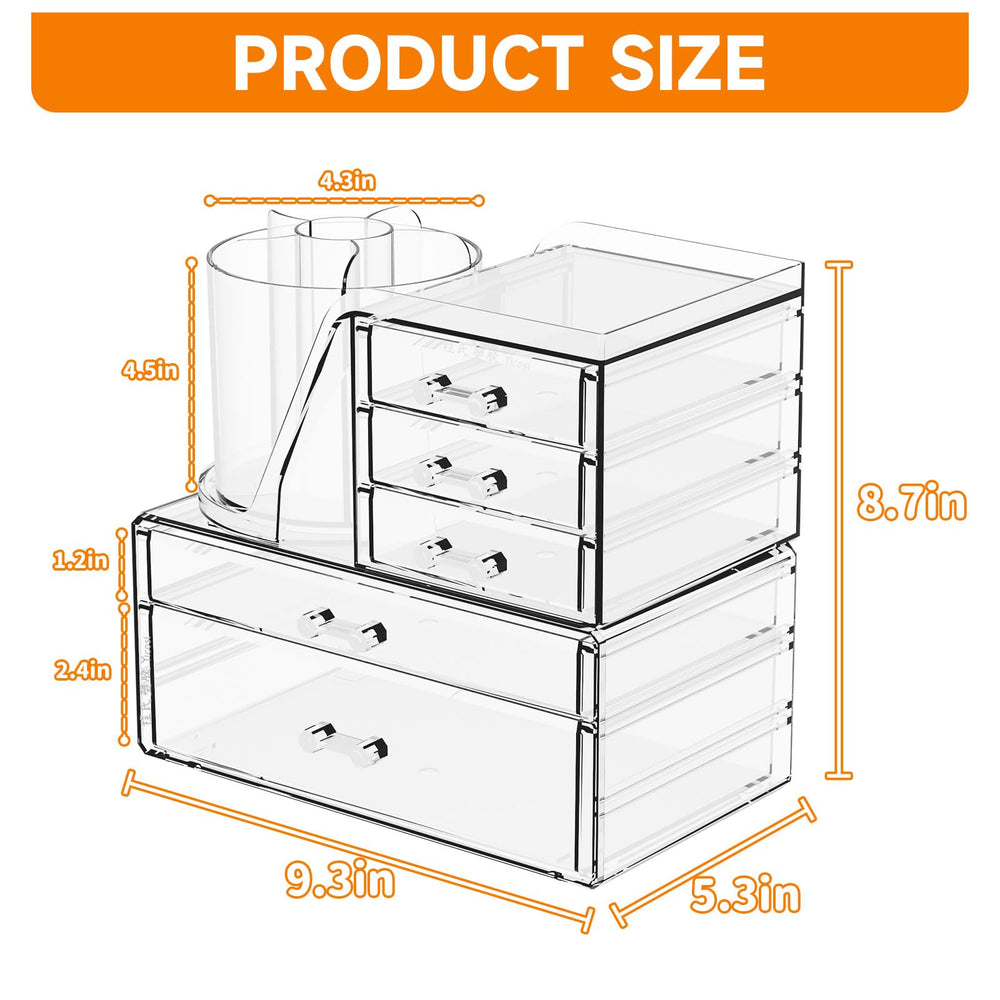 SuoXing clear acrylic makeup organizer drawer system lets you separate palettes and serums neatly.