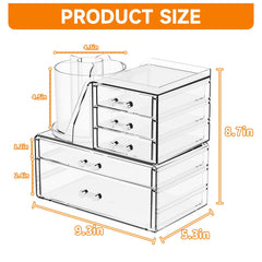 SuoXing clear acrylic makeup organizer drawer system lets you separate palettes and serums neatly.