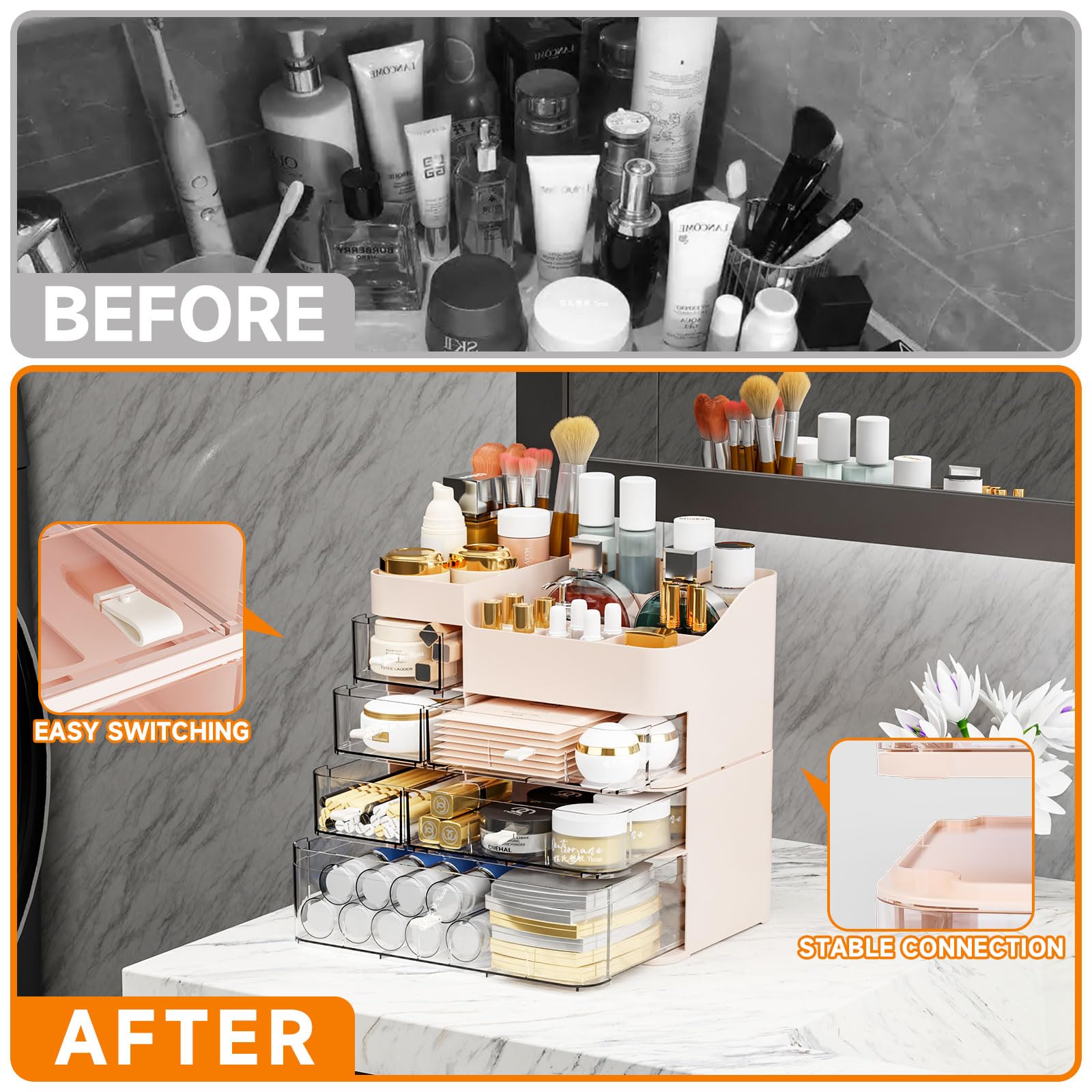 SuoXing makeup organizer on dresser surface keeping items neatly arranged