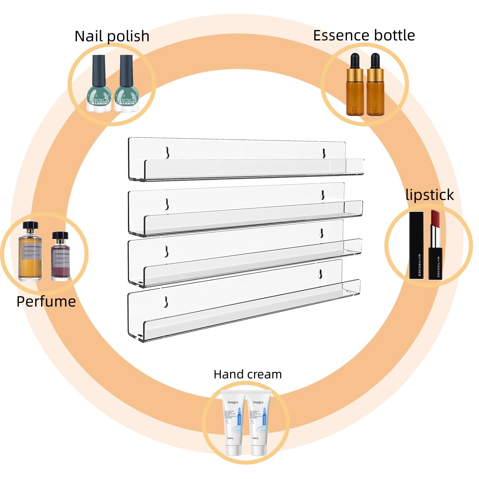 SuoXing wall rack organizes polishes and essential oils for neat makeup area