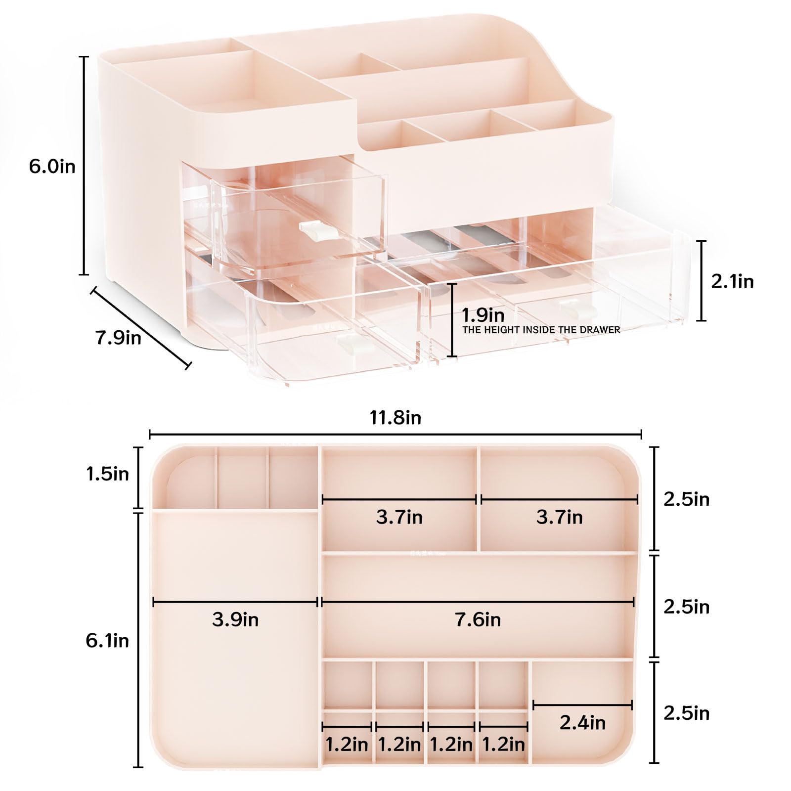 SuoXing pink makeup organizer top compartments keeps lipsticks and nail polish accessible and visible