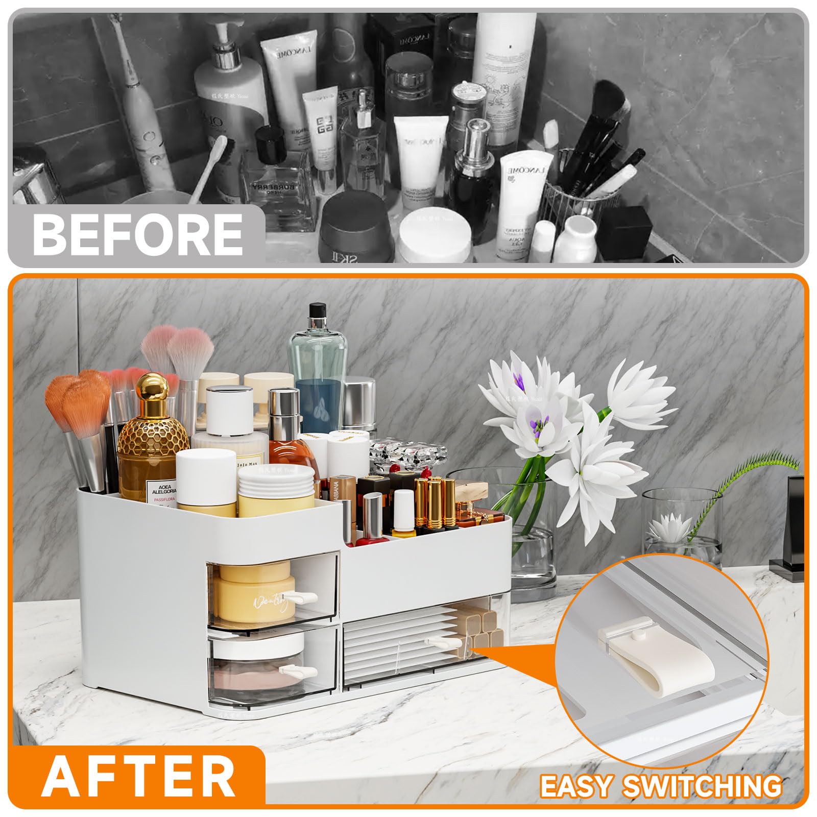 SuoXing white makeup organizer brush compartments for daily essentials.