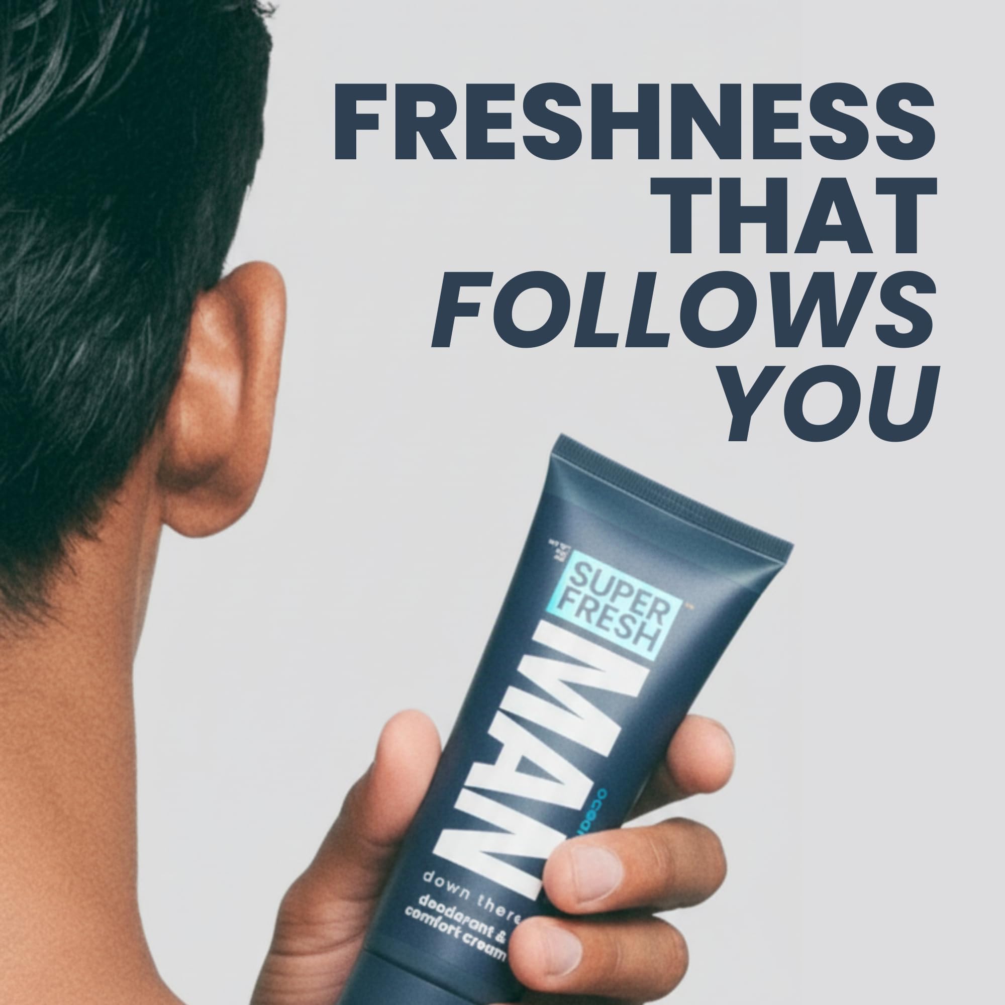 Super Fresh Co. anti-chafe action illustrates reduced friction during workouts.