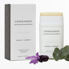 Super Natural Goods Underarmed lavender-eucalyptus deodorant stick closeup for long-lasting freshness.