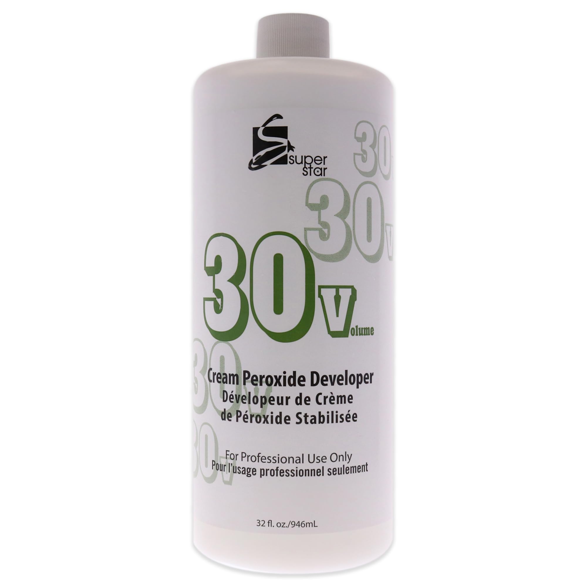 SUPER STAR stabilized cream peroxide developer bottle with gel consistency for precise color lift.