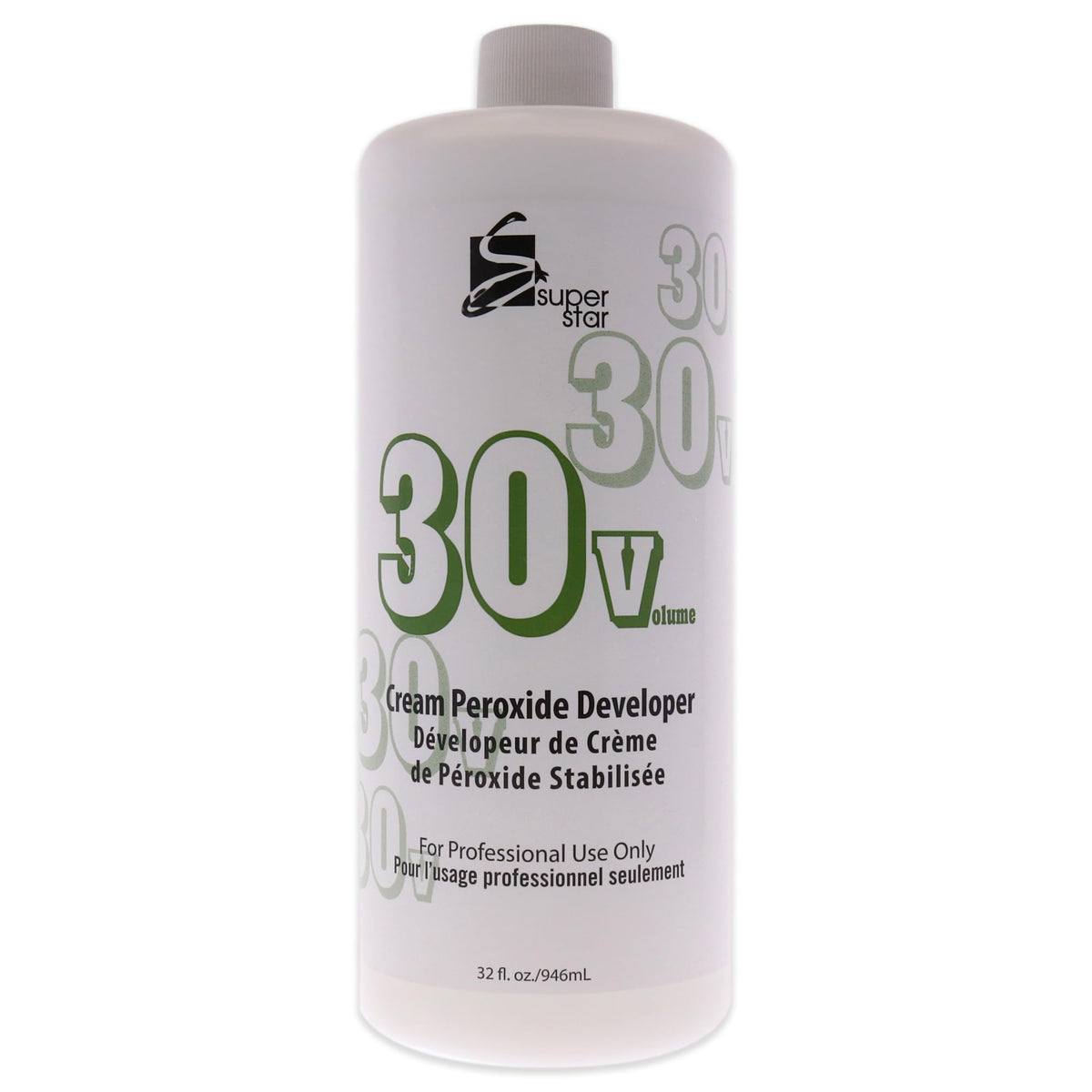 SUPER STAR stabilized cream peroxide developer bottle with gel consistency for precise color lift.