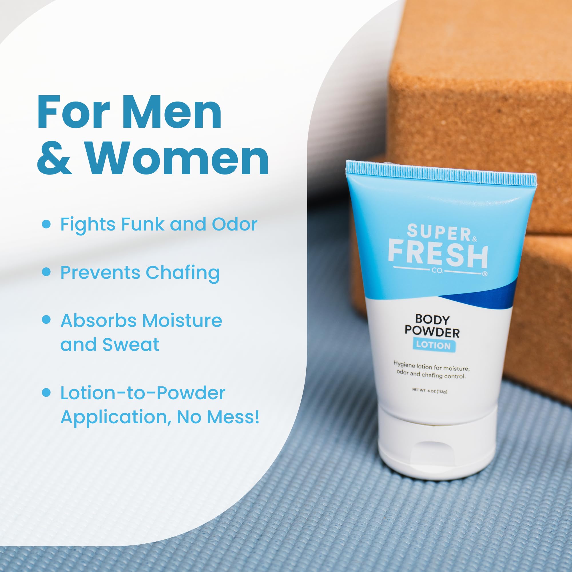 Woman applies SweatBlock under bust for discreet odor control.