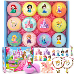 SUPERGFS bath bombs with surprise inside a box showcase vibrant colors and princess toy for kids