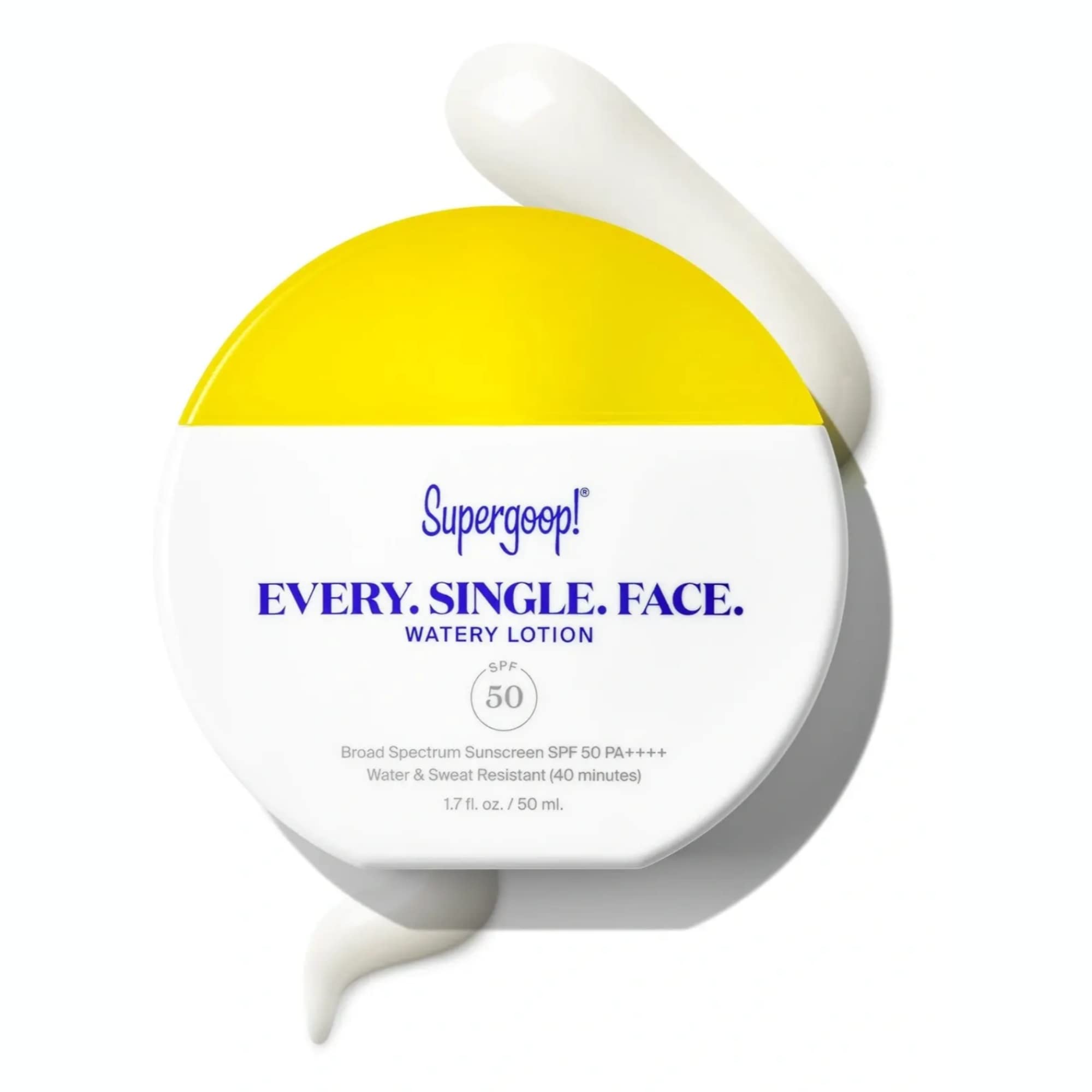 Supergoop! Every. Single. Face. Watery Lotion bottle with SPF 50 protection for daily sun defense.