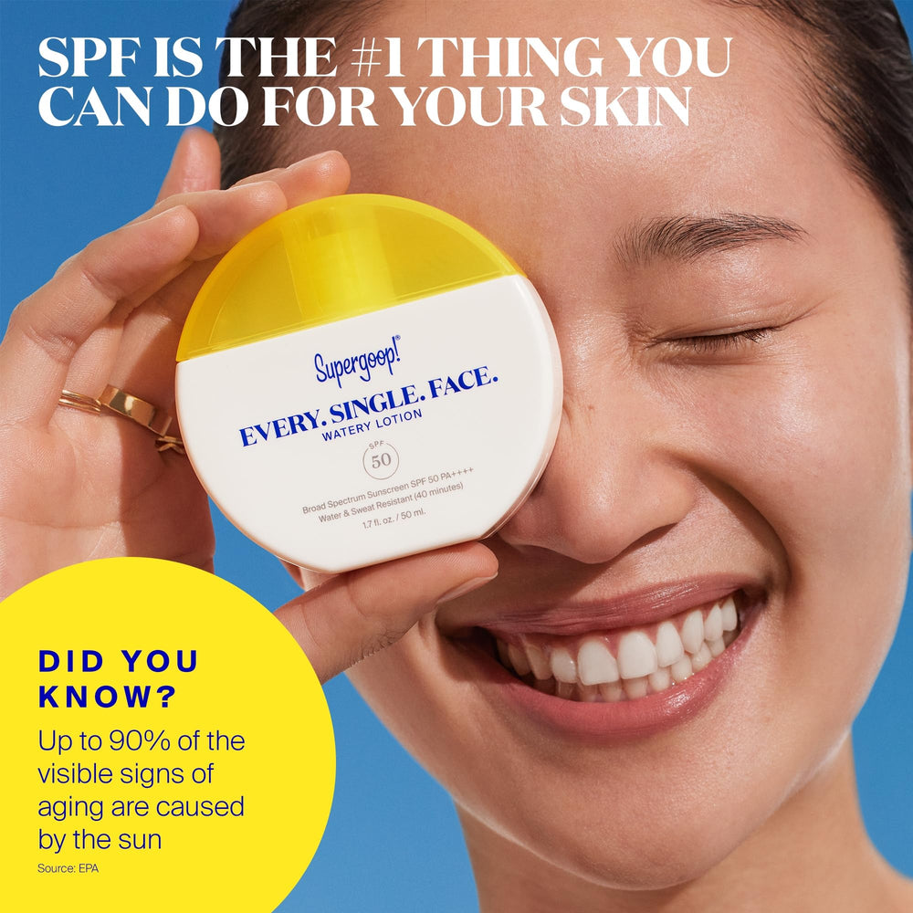 Supergoop! Every. Single. Face. Watery Lotion demonstrates water- and sweat-resistance for active days.