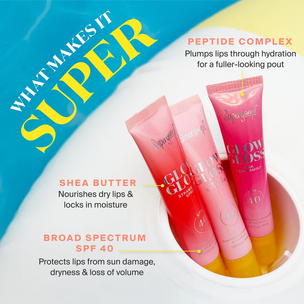 Supergoop! Glow Gloss features a peptide complex for visibly plumper-looking lips.