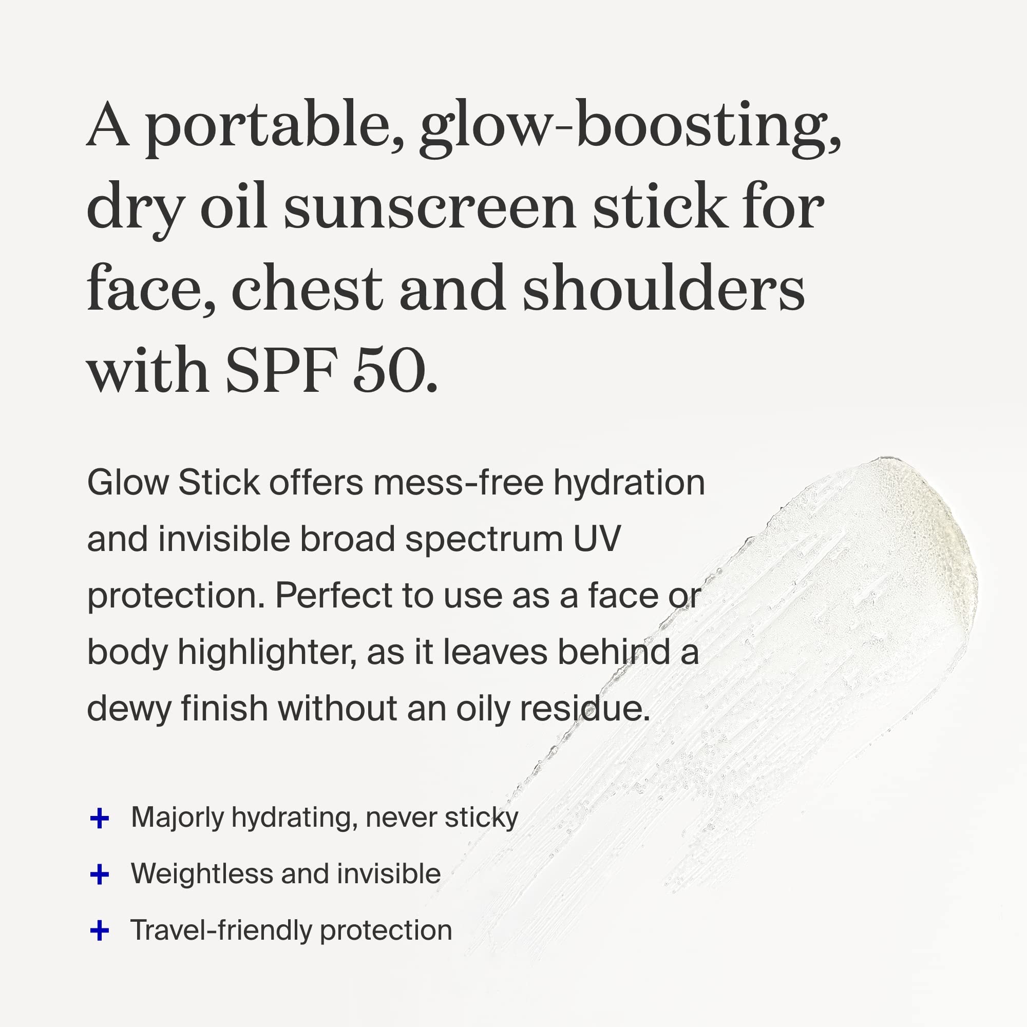 Supergoop Glow Stick applied to face and body for invisible hydration.