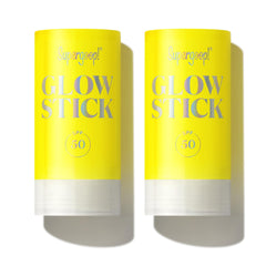 Supergoop Glow Stick pack 2 shows SPF 50 application on skin, portable protection.