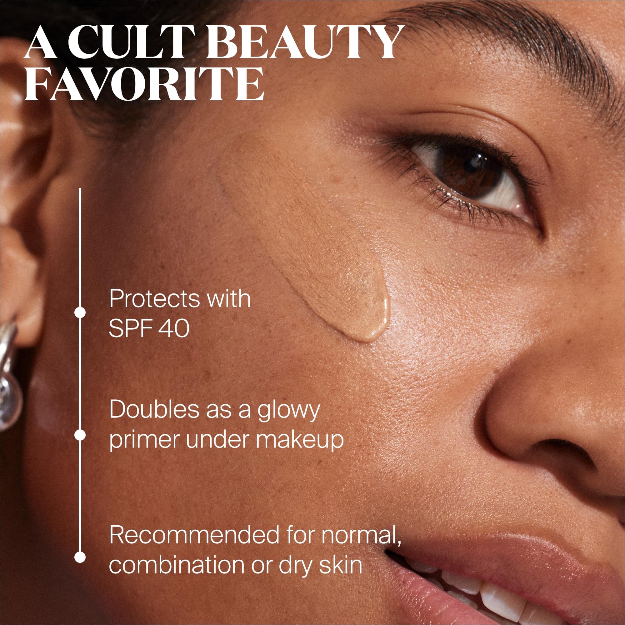 Supergoop! Glowscreen SPF40 Bronze Glow swatch reveals pearlescent, dewy finish.