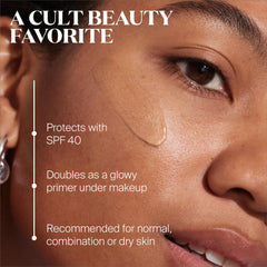 Supergoop! Glowscreen SPF40 Bronze Glow swatch reveals pearlescent, dewy finish.