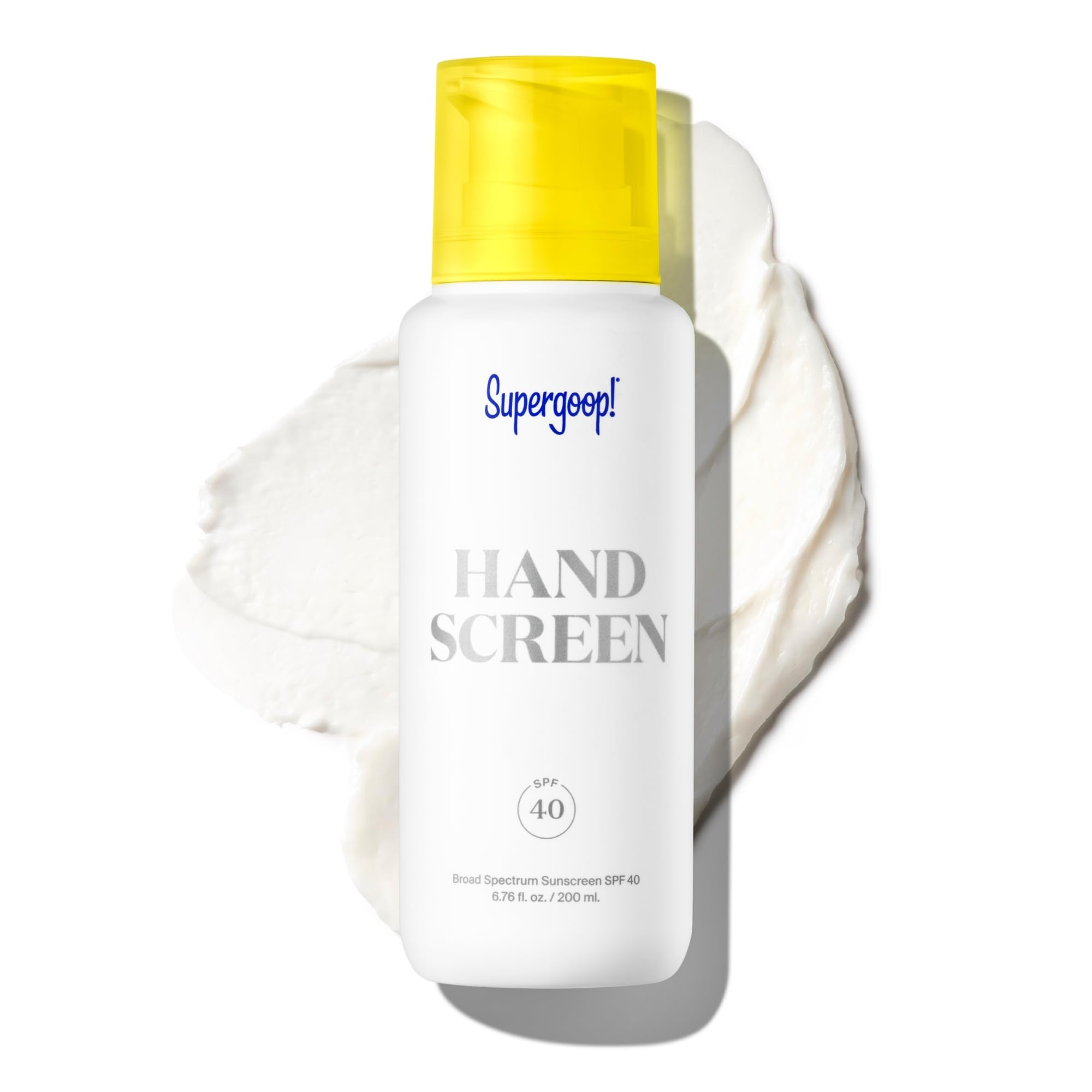 Supergoop Handscreen bottle close-up showing fast-absorbing SPF 40 for hands.