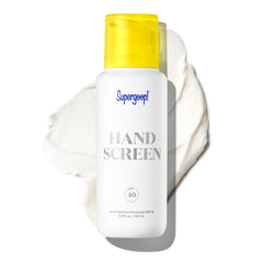 Supergoop Handscreen bottle close-up showing fast-absorbing SPF 40 for hands.