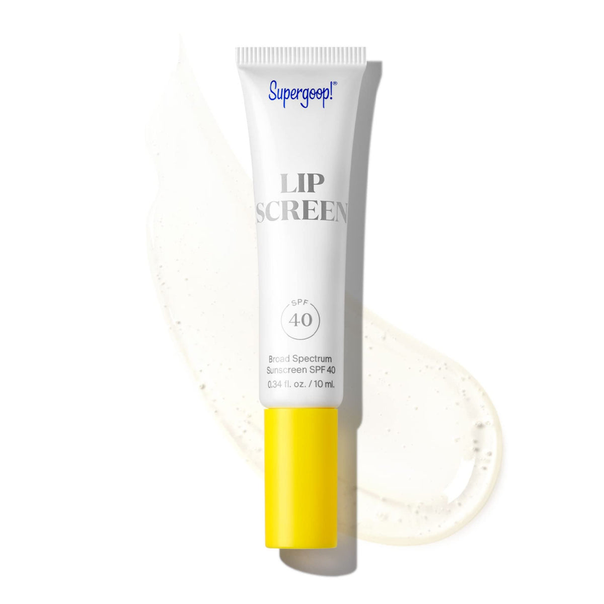 Supergoop Lipscreen Shine SPF 40 bottle close-up highlighting clear lip gloss for everyday sun protection.