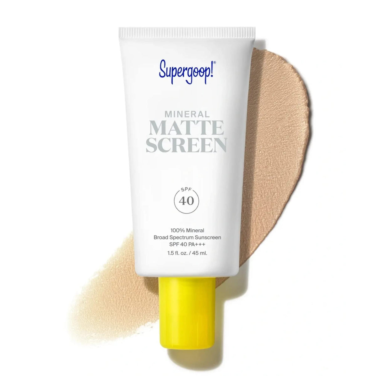 Supergoop! Mineral Mattescreen bottle close-up highlighting oil-free matte sunscreen