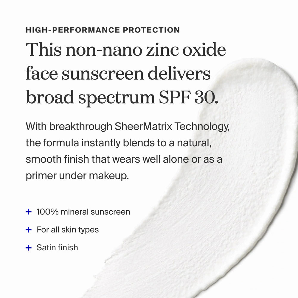 Supergoop! Mineral Sheerscreen satin finish swatch reveals a smooth, non-greasy texture.