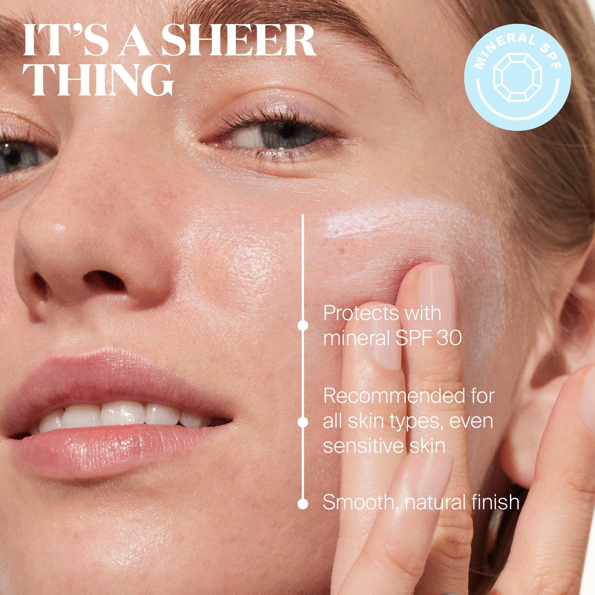 Supergoop! Mineral Sheerscreen spread-on-skin demonstrates natural sheer coverage.
