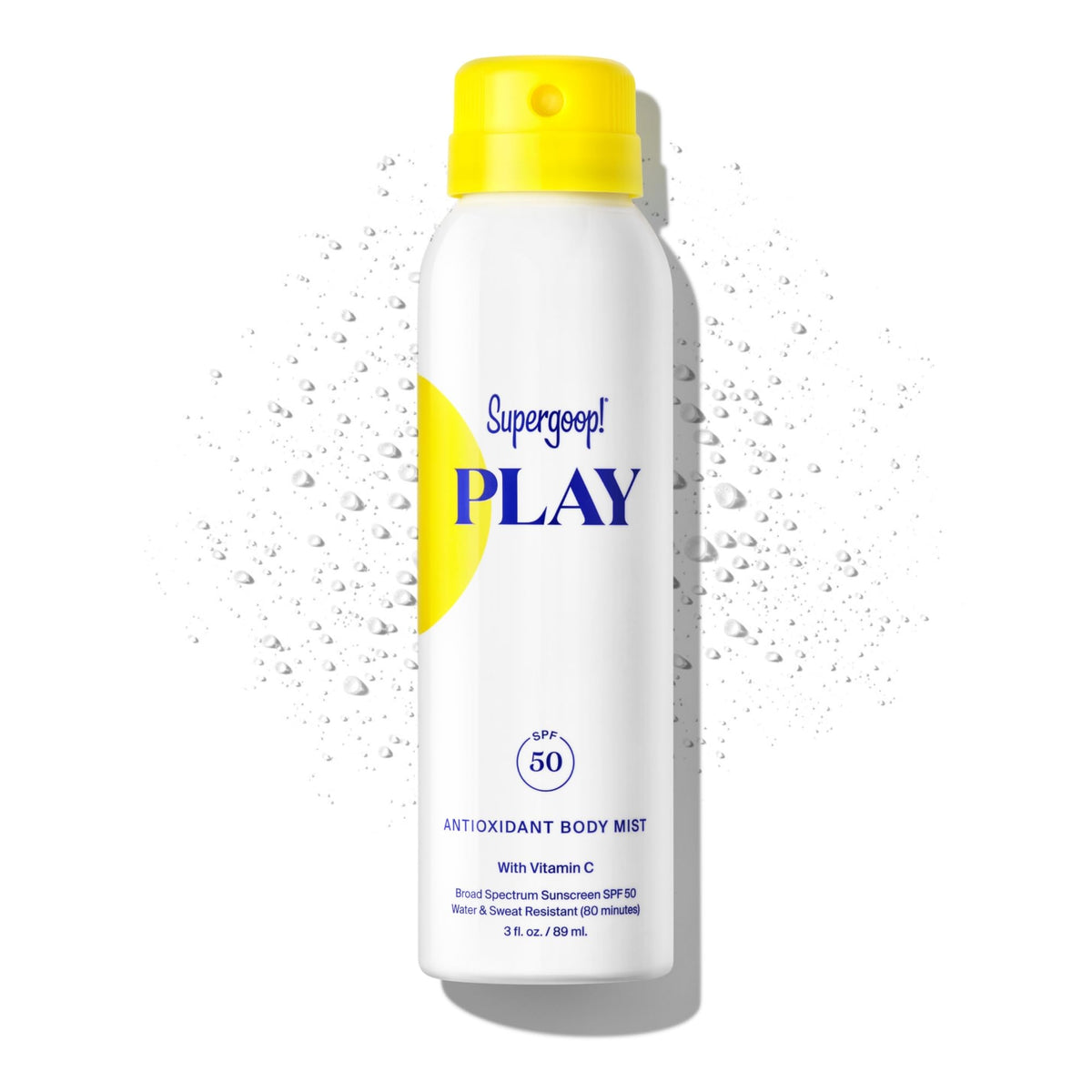 Supergoop PLAY Antioxidant Body Mist bottle ready for active days with SPF 50