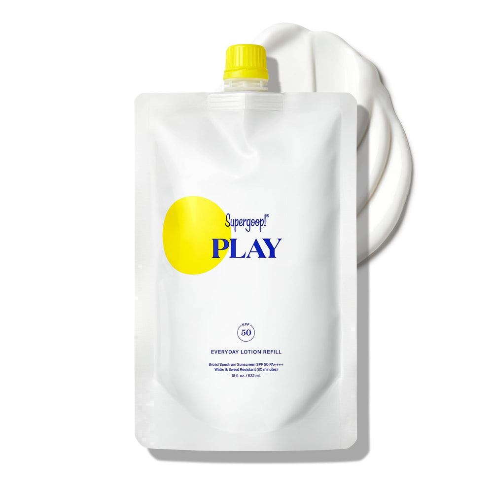 Supergoop! PLAY Everyday Lotion SPF 50 refill front view highlights packaging and easy reapplication